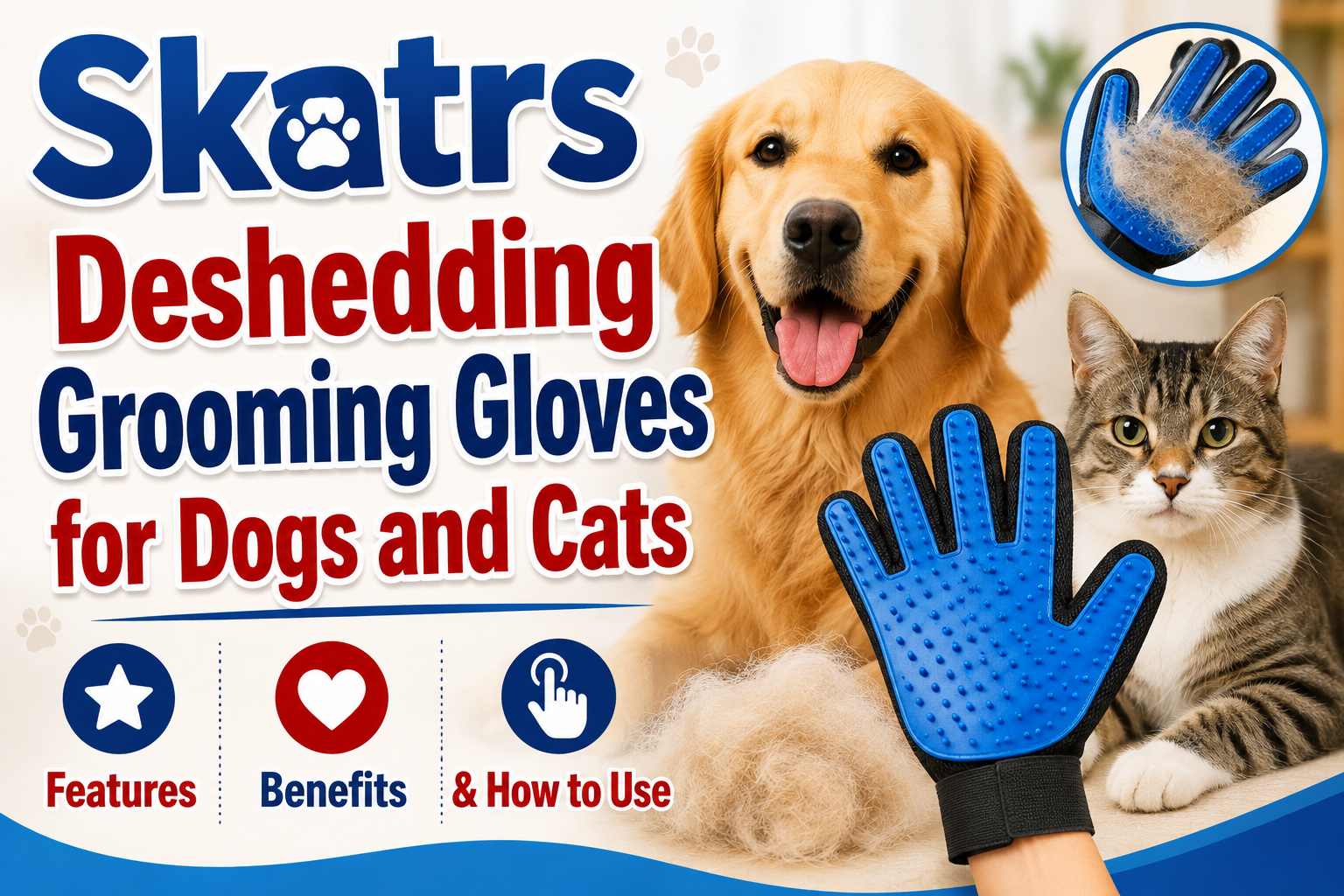 Skatrs Deshedding Grooming Gloves for Dogs